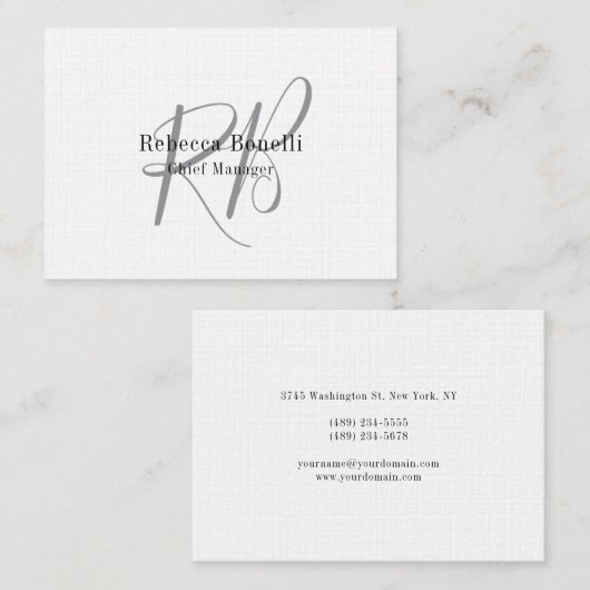 Monogram Manager Zwei Side Premium Linen Visitenkarte (Vorne/Hinten)