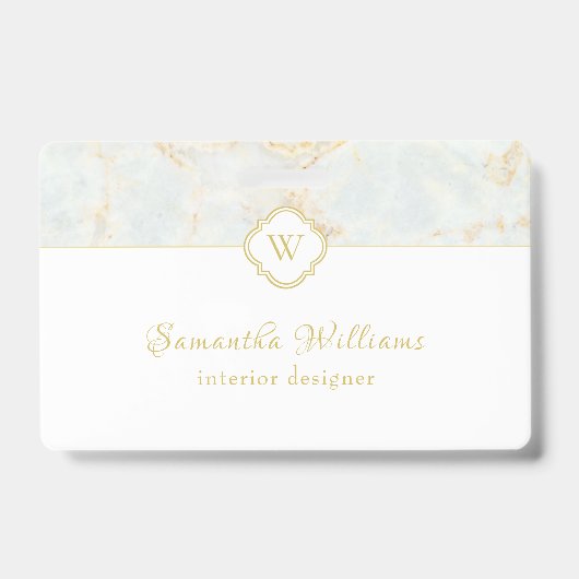 Monogram Marble Elegant White Gold Ausweis (Vorderseite)