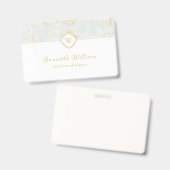 Monogram Marble Elegant White Gold Ausweis (Vorder- & Rückseite)
