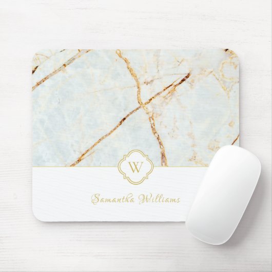 Monogram Marble Elegant White Gold Mousepad (Mit Mouse)
