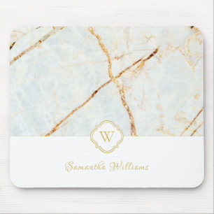 Monogram Marble Elegant White Gold Mousepad