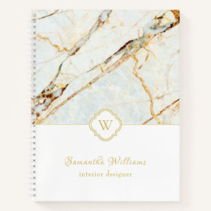 Monogram Marble Elegant White Gold Spiral Notebook Notizblock