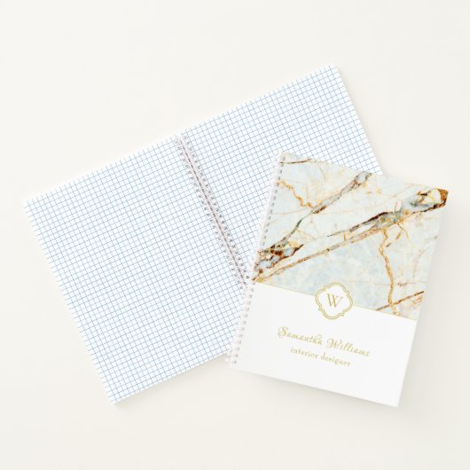 Monogram Marble Elegant White Gold Spiral Notebook Notizblock (Innenseite)