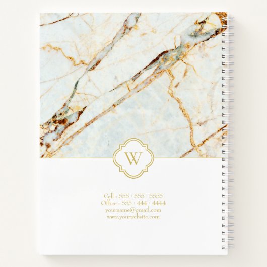 Monogram Marble Elegant White Gold Spiral Notebook Notizblock (Rückseite)