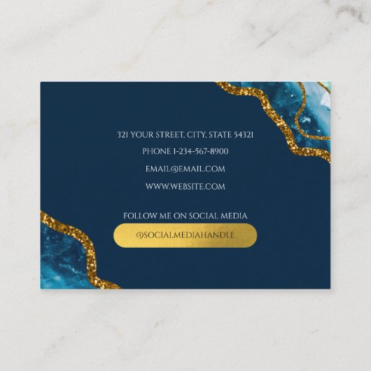 Monogram-Marble für Blue & Gold Agate Geode Glitze Visitenkarte (Rückseite)