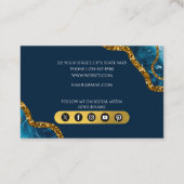 Monogram-Marble für Blue & Gold Agate Geode Glitze Visitenkarte (Rückseite)