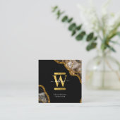 Monogram-Marble für den Black & Gold Agate Geode G Quadratische Visitenkarte (Stehend Vorderseite)