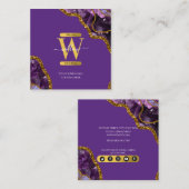 Monogram-Marble für lila- und Gold-Agate-Geode-Gli Quadratische Visitenkarte (Vorne/Hinten)