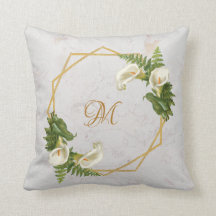 Monogram Marble Gold Calla Lilies Floral Geometric