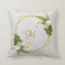 Monogram Marble Gold Calla Lilies Floral Geometric Kissen