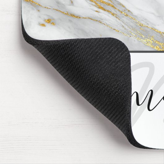 Monogram Marble Gold Grau White Abstrakt Mousepad (Ecke)