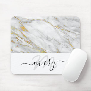 Monogram Marble Gold Grau White Abstrakt Mousepad