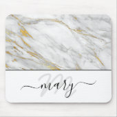 Monogram Marble Gold Grau White Abstrakt Mousepad (Vorne)