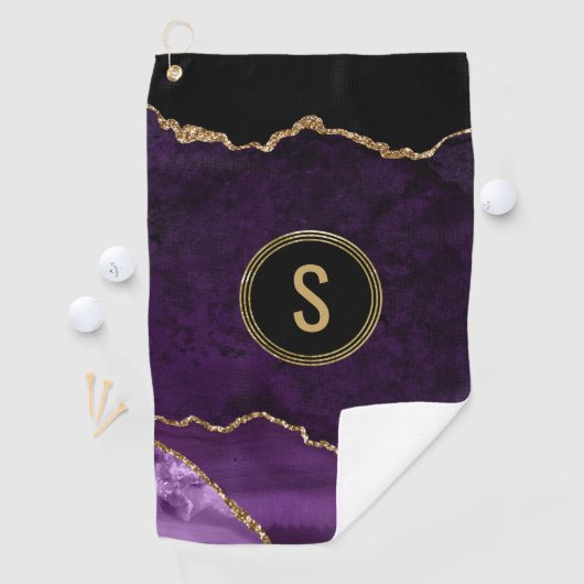 Monogram Marble Gold Lila Agate Golfhandtuch (Insitu)
