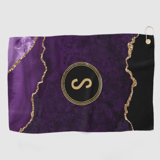 Monogram Marble Gold Lila Agate Golfhandtuch (Horizontal)