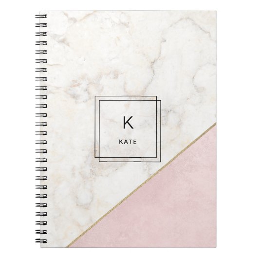 Monogram Marble Minimalistische Rose Gold Elegant Notizblock (Vorderseite)