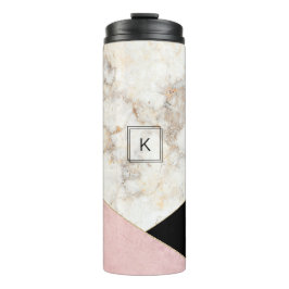Monogram Marble Rose Gold Black Minimalistisch Mod Thermosbecher