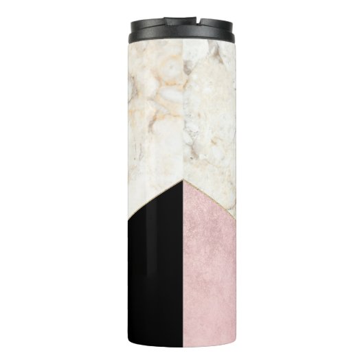 Monogram Marble Rose Gold Black Minimalistisch Mod Thermosbecher (Rückseite)