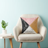 Monogram Marble & Rose Gold Glitzer Geometric Kissen (Stuhl )