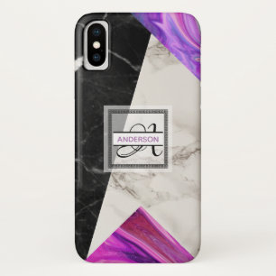 Monogram Marble Schwarz Pink Lila Geometric Case-Mate iPhone Hülle