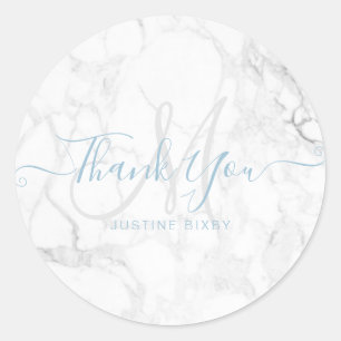 Monogram Marble Script Danke, DIY Dusty Blue Runder Aufkleber