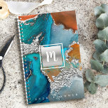 Monogram marble watercolor silver Turquoise Planer<br><div class="desc">Ein funkelnd, Imitat silbernes Quadrat mit einem Schriftzeichen Monogramm-Initial überlagert einen reichen, silberfarbenen, türkisblauen und gelb-orangefarbenen Aquarellhintergrund auf diesem schicken, eleganten, trendigen individuelle Name-Jahresplaner. Personalisieren Sie mit Ihrem ersten. Dieser Planer ist in zwei Größen erhältlich: klein (5.5"x8.5") und mittel (8.5"x11"). Macht jedes Mal, wenn ihr es benutzt, eine lustige und...</div>
