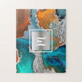 Monogram marble watercolor silver Turquoise Puzzle (Vertikal)