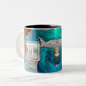 Monogram marble watercolor silver Turquoise Zweifarbige Tasse (Vorderseite Links)