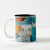 Monogram marble watercolor silver Turquoise Zweifarbige Tasse (Links)