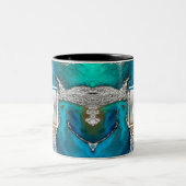 Monogram marble watercolor silver Turquoise Zweifarbige Tasse (Mittel)
