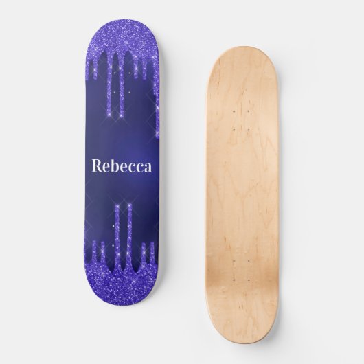 Monogram Marine Blue Glitzer Tropfen einzigartig Skateboard (Vorderseite)