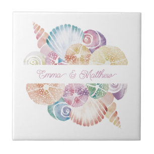 Monogram Marine Wasserfarbe Meeresschalen Hochzeit Fliese