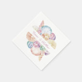 Monogram Marine Watercolor Muscheln Hochzeitslogo Serviette (Ecke)