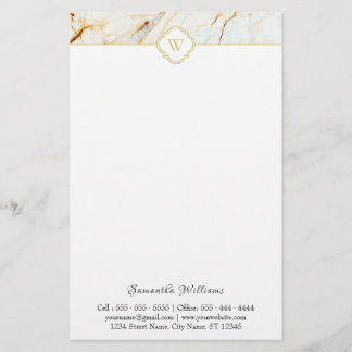 Monogram-Marmor Elegant White Gold Stationery Briefpapier