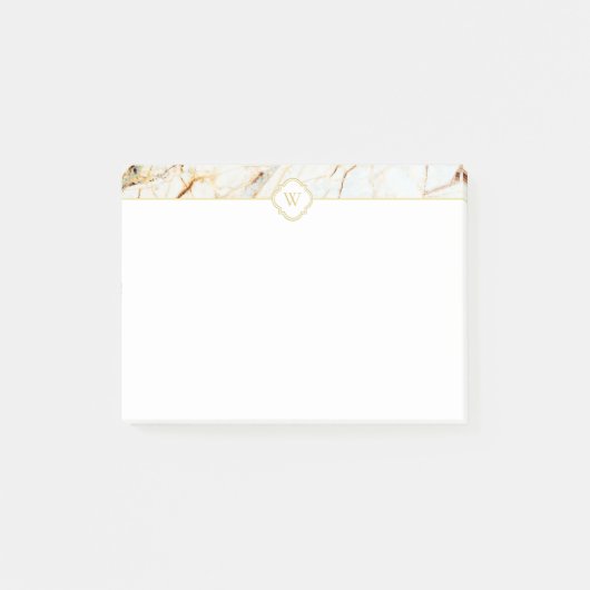 Monogram-Marmor Elegante White Gold Notes Post-it Klebezettel (Vorderseite)
