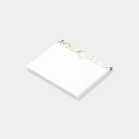 Monogram-Marmor Elegante White Gold Notes Post-it Klebezettel (angewinkelt)