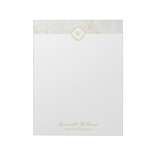 Monogram-Marmor Eleganter White-Gold-Letter-Notepa Notizblock (Rotiert)