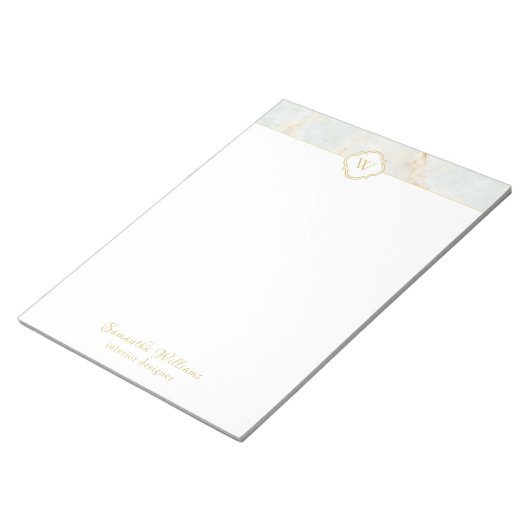 Monogram-Marmor Eleganter White-Gold-Letter-Notepa Notizblock (angewinkelt)