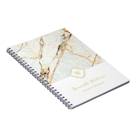 Monogram-Marmor Elegantes White-Gold-Notebook Notizblock (Rechte Seite)