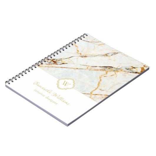 Monogram-Marmor Elegantes White-Gold-Notebook Notizblock (Linke Seite)