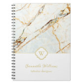 Monogram-Marmor Elegantes White-Gold-Notebook Notizblock (Vorderseite)