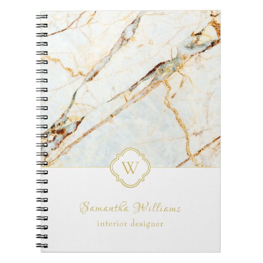Monogram-Marmor Elegantes White-Gold-Notebook Notizblock (Vorderseite)