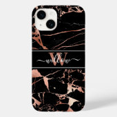 Monogram-Marmormuster Rose Gold Black Case-Mate iPhone Hülle (Rückseite)