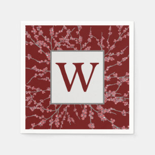 Monogram Maroon Berry Burst Aquarellfolien Serviette