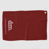 Monogram Maroon Golf Handtuch mit weißem Text (Horizontal)