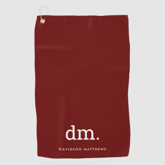 Monogram Maroon Golf Handtuch mit weißem Text (Vorderseite)