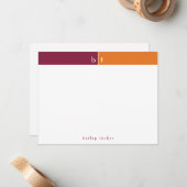 Monogram Maroon Orange Band Personal Stationery Mitteilungskarte (Vorderseite/Rückseite Beispiel)
