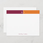 Monogram Maroon Orange Band Personal Stationery Mitteilungskarte (Vorne/Hinten)