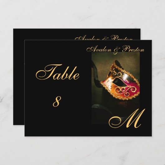 Monogram Maskenmaske Gold Table Platzkarte Postkarte (Vorne/Hinten)