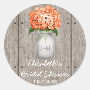 Monogram Mason Jar Orange Hydrangea Brautparty Runder Aufkleber
